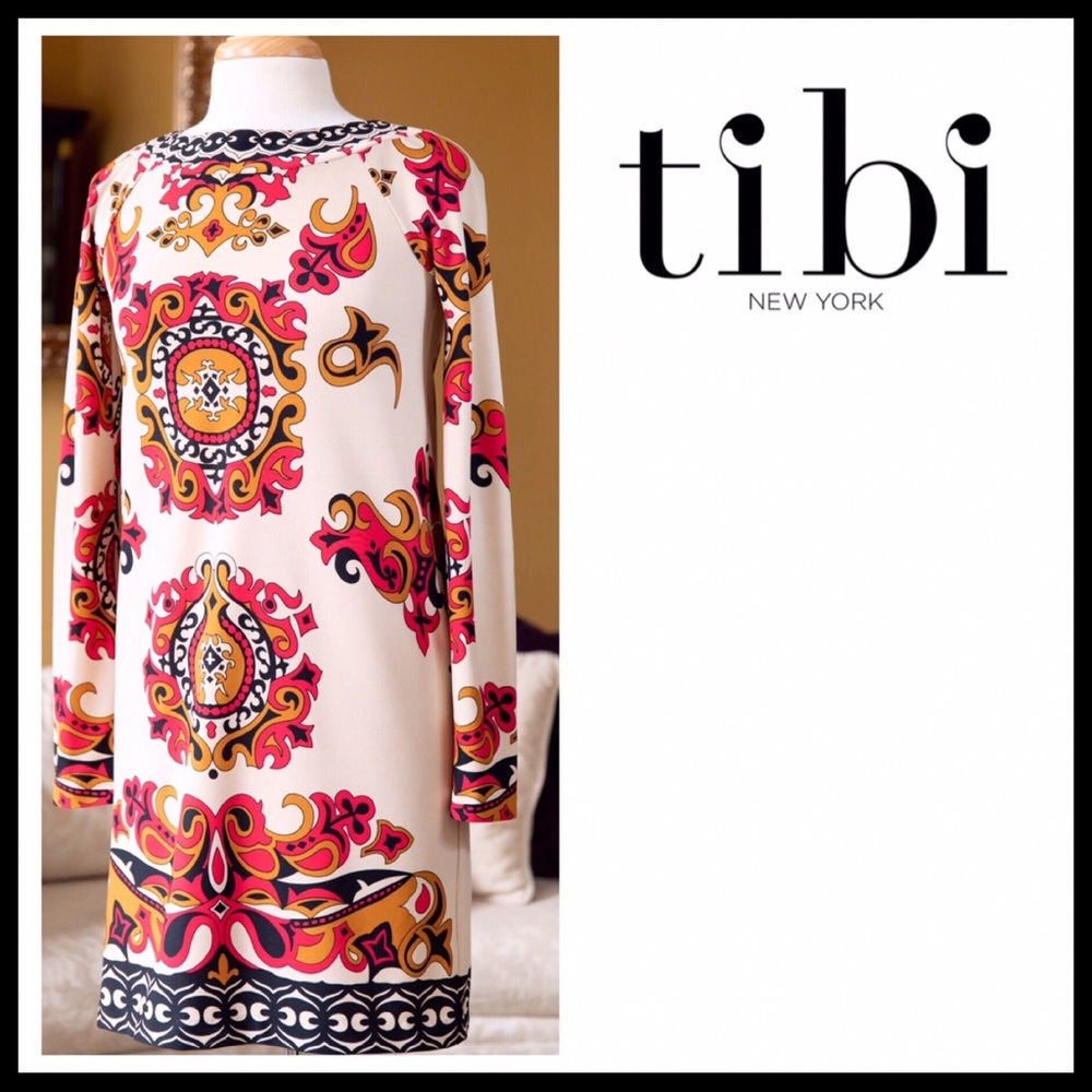 TIBI LONG SLEEVES BLACK PRINT A-LINE DRESS A3C - Picture 8 of 8